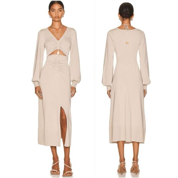$625 Jonathan Simkhai INEZ Knit midi dress in truffle - Picture 1 of 11